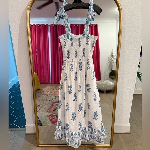 Pink City Prints Ellie Dress in Ocean Agapanthus Sz S - Picture 2 of 6